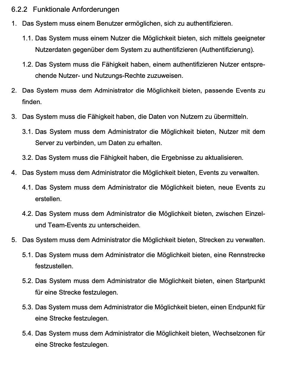 Nutzungsanforderungen RaceTrace