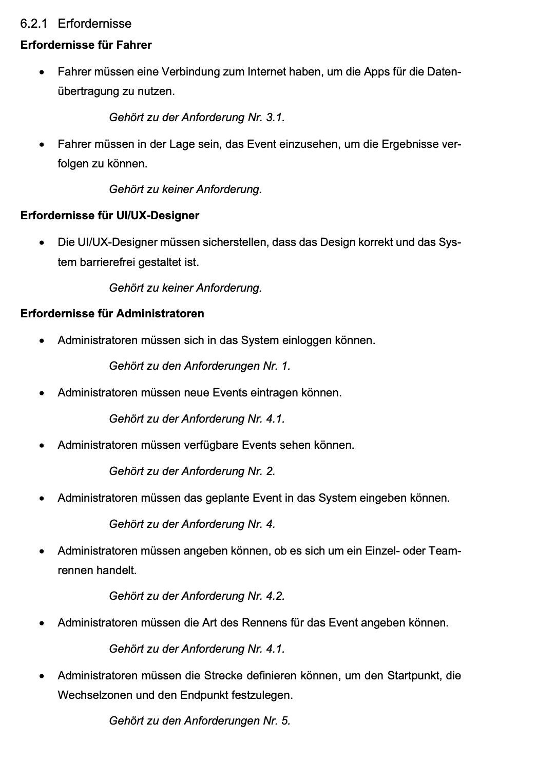 Erfordernisse RaceTrace