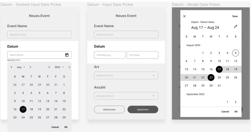 Wireframes Datumsbereich
